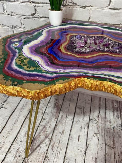 Purple Gold Table Epoxy Resin Geode Table Coffee Table Etsy