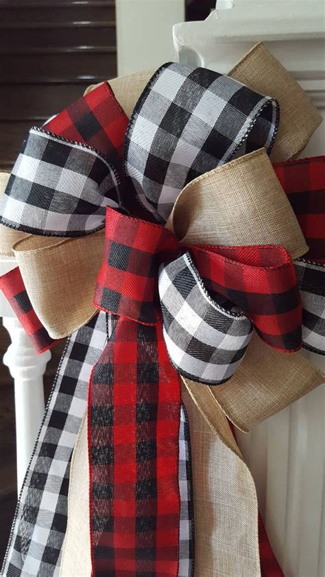 Buffalo Check Tree Topper Rustic Tree Topper Bow Plaid Tree Etsy