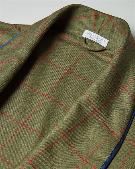 Unlined Royal British Wool Silk Dressing Gown Green Red Check Viola