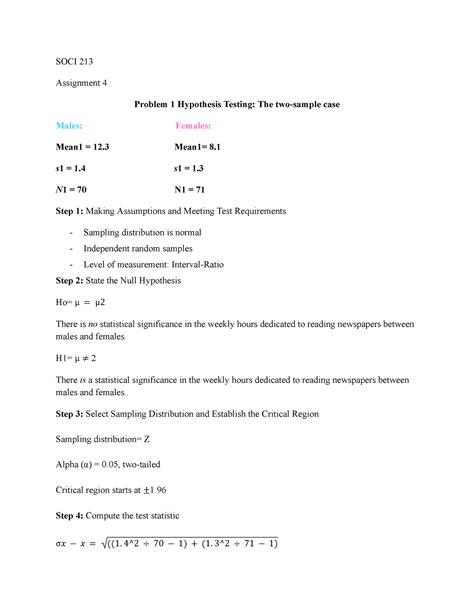 Stats Assignment Soci Assignment Problem Hypothesis Testing