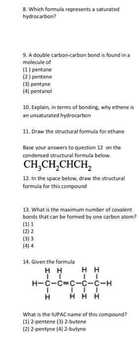 Solved 8 Which Formula Represents A Saturated Hydrocarbon