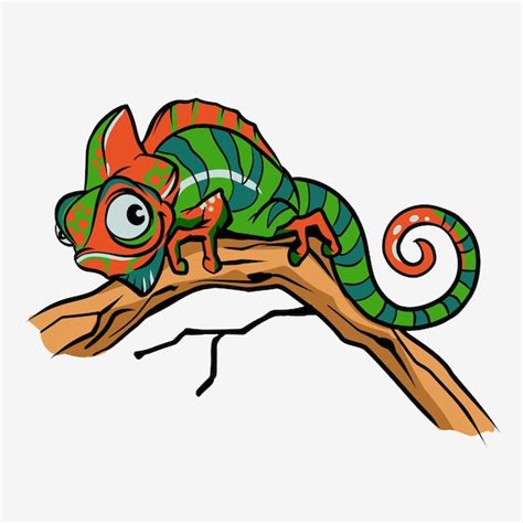 Personnage De Dessin Animé Mignon Lézard Caméléon Vert Animalreptile