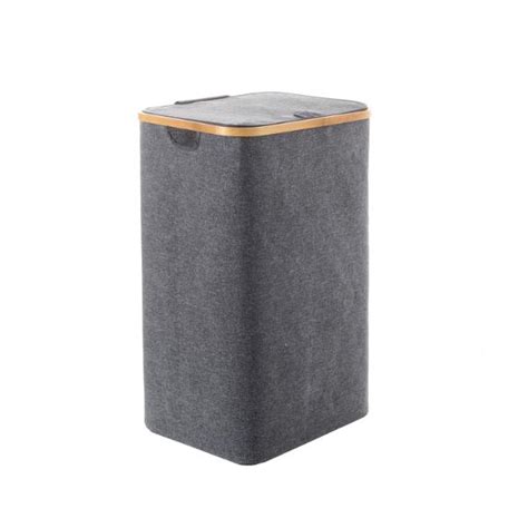 Sherwood Home Linen And Bamboo Laundry Hamper With Cover Grey Long