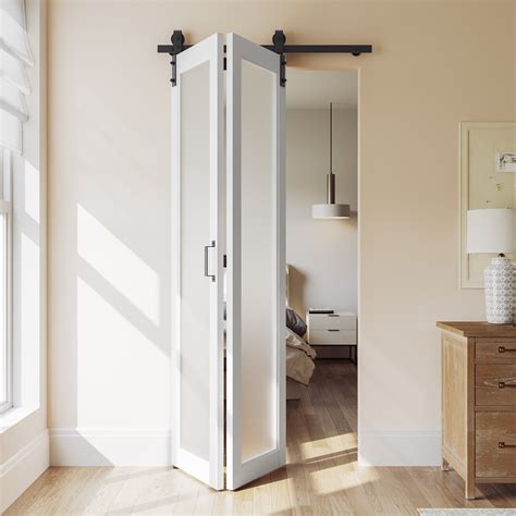 Doorfusion Glass Bi Fold Sliding Single Barn Doors With Hardware