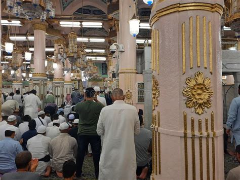 Beautiful Night View Of Rawdah In Masjid Al Nabawi Madinah Editorial