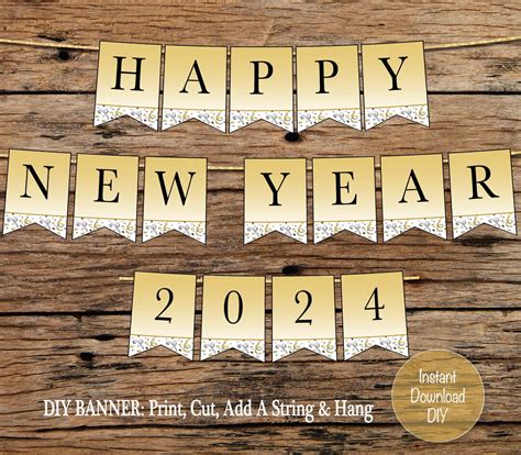 Happy New Year 2024 Banner Sign Printable New Year's Eve Banner Instant ...