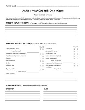 Fillable Online Adult Medical History Form Revised Docx Fax