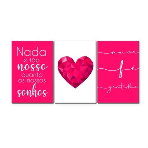 Novidade Conjunto Kit Quadros Decorativos Cora O Rosa Madeiramadeira