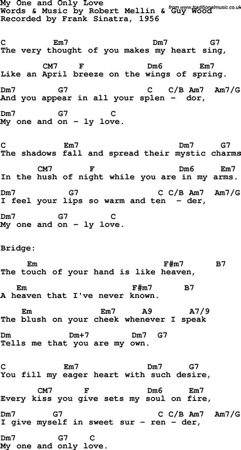 Song Lyrics With Guitar Chords For My One And Only Love Frank Sinatra 1956