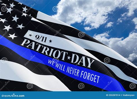 American Flag With Police Support Symbol Thin Blue Line Patriot Day