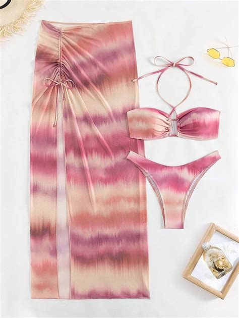 SHEIN Swim SXY Conjunto De Bikini De Cuello Halter Con Tie Dye Para