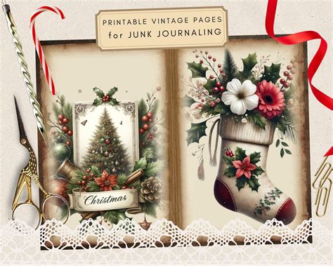 Vintage Christmas Junk Journal Papers Scrapbook Kit Printable Digita