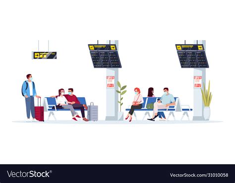 People Wait For Flight Semi Flat Rgb Color Vector Image