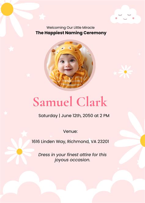 Free Naming Ceremony Invitation Templates And Examples Edit Online