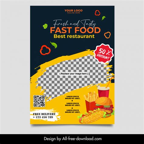 Hamburger Restaurant Flyer Template Contrast Dynamic Ingredients Vectors Images Graphic Art