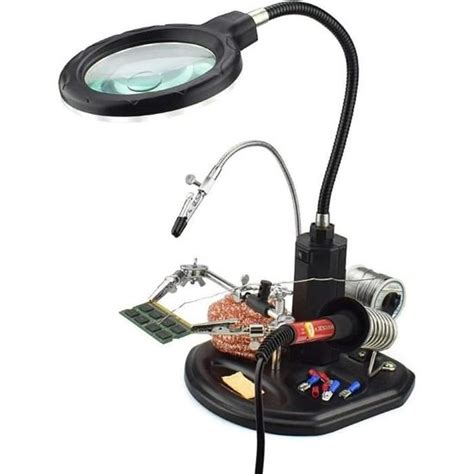 MMOBIEL Troisième Main Robuste avec Loupe 2 5X à 4X Lampe LED Support