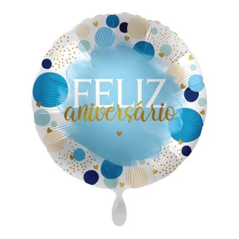 Balão Foil Redondo Feliz Aniversário Azul 43cm Loja da Criança