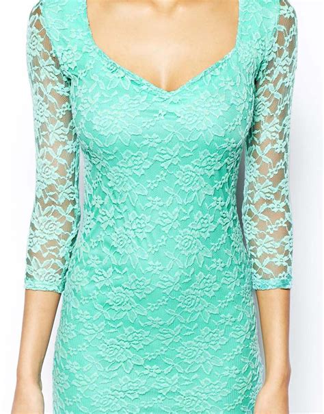 Lyst Asos Sweetheart Lace Mini Bodycon Dress In Green