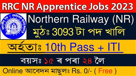 RRC NR Apprentice Recruitment 2023 For 3093 Vacancy Indian Railway