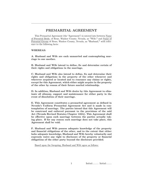 Free Printable Prenuptial Agreement Templates [pdf Word] Simple