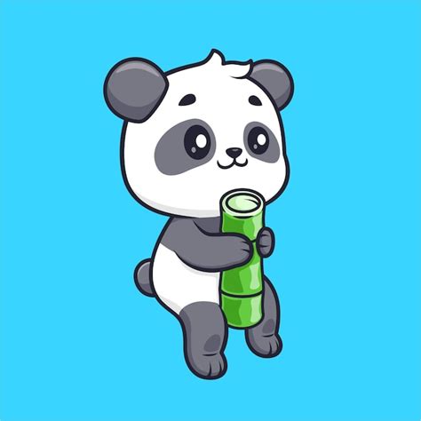 Cute Panda Holding Bamboo Cartoon Vector Icon Illustration Tier Natur