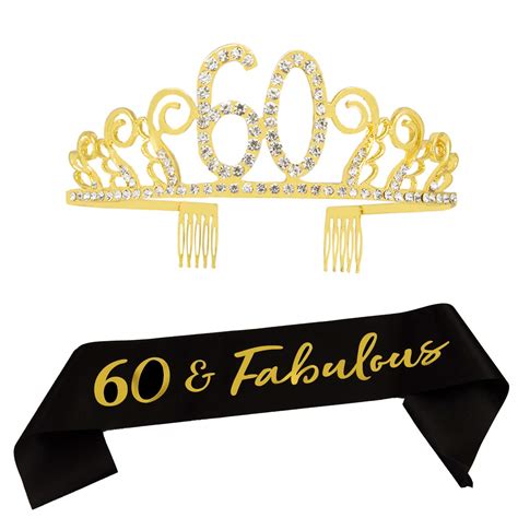 Buy 60th Birthday Tiara And Sash 60 Fabulous Black Satin Sash And