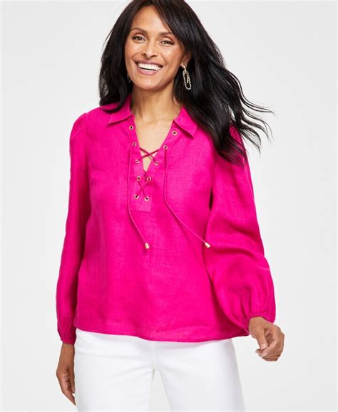 Inc International Concepts Womens Lace Up Neck Blouse Created For Macys Shopstyle