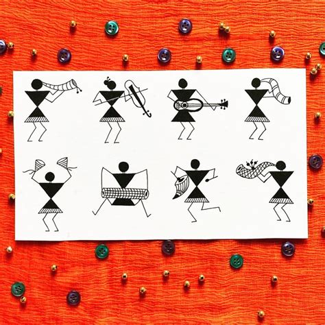 Worksheet7 Warli Figures Playing Musical Instruments Indian Folk Art ...