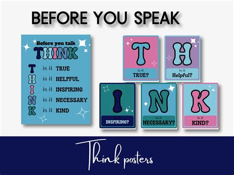 Editable Think Classroom Posters Think Before You Speak Classroom Decor Instant Download Pdf