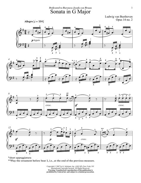 Sonata In G Major Op No By Ludwig Van Beethoven Sheet Music