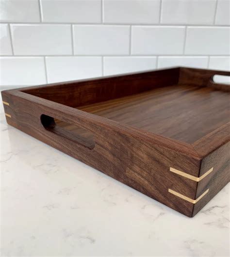 Large Walnut Serving Tray With Handles And Maple Accents Etsy