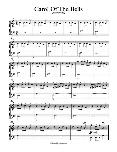 Intermediate Piano Arrangement For Carol Of The Bells Sheet Music