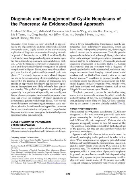 Pdf Diagnosis And Management Of Cystic Neoplasms Of The Pancreas An