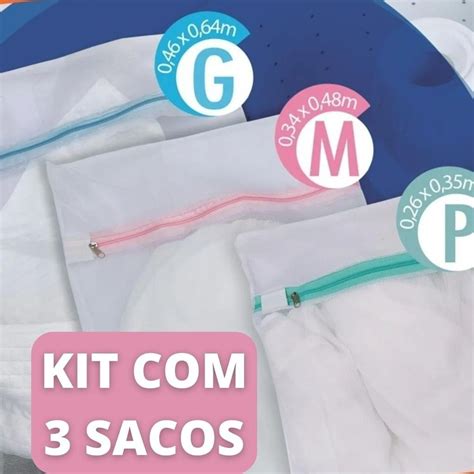 Kit 3 Sacos Lavar Roupa P M G 3 Pcs Intima Delicada Ziper Saquinhos