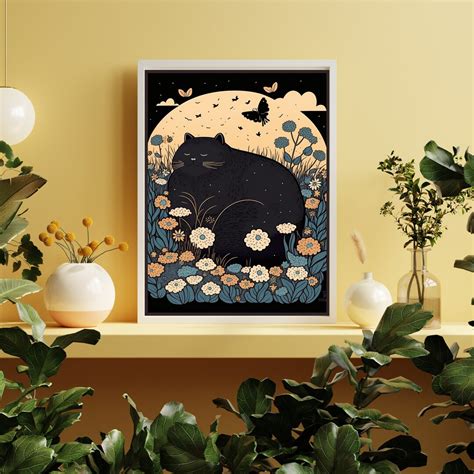 Japanese Cat Wall Art Japanese Black Cat Black Cat Decor Cute Black Cat ...