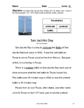 San Jacinto Day by Sue Peterson | Teachers Pay Teachers