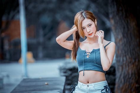 Wallpaper Asian Model Brunette Portrait Depth Of Field Looking