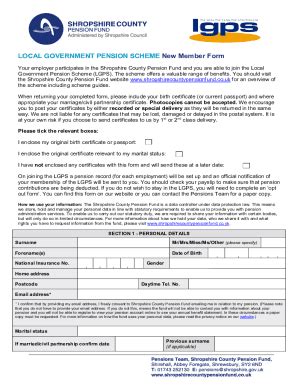 Fillable Online Local Government Pension Scheme New Member Form Fax