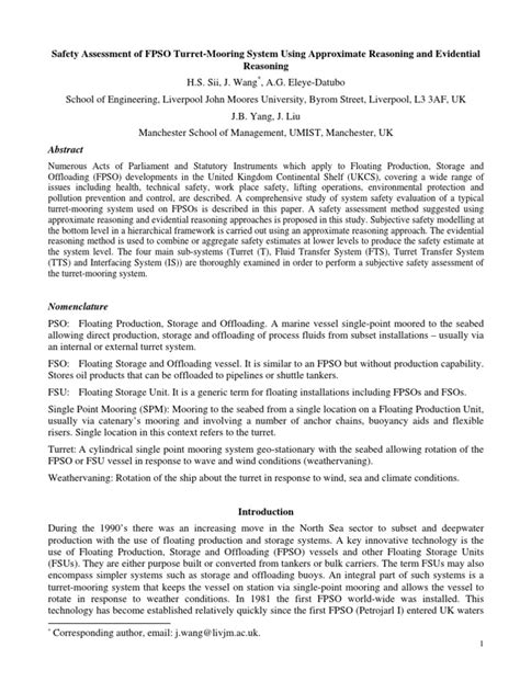 Safety Assessment Of Fpso Turret Mooring Systems Using Approximate Reasoning And Evidential