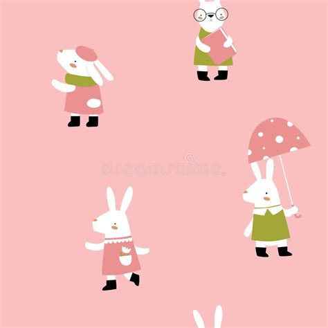 Print Vector Seamless Background With Cute Rabbits Cartoon Hares