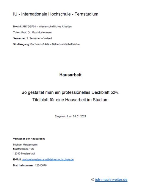 Das perfekte IU Hausarbeit Deckblatt kostenlos für Dich