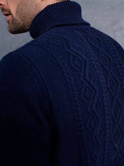 Navy Italian Wool And Cashmere Aran Turtleneck Sweater By Proper Cloth