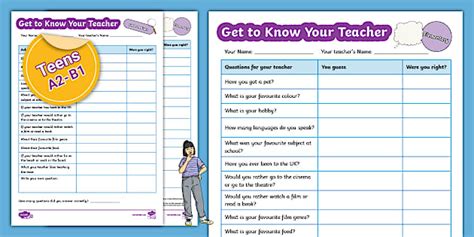 New Esl Icebreaker Get To Know Your Teacher [teens A2 B1]