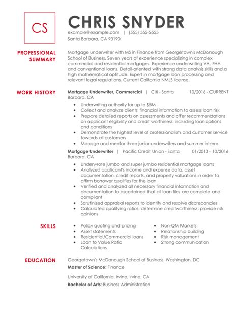 Professional Mortgage Underwriter Resume Examples