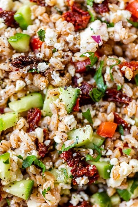 Farro Salad With Feta Cucumbers And Sun Dried Tomatoes Nature S Gateway