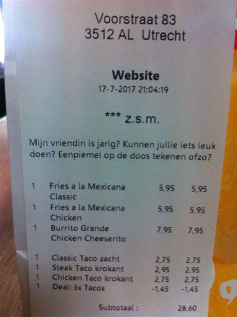 Menu at Taco Mundo, Utrecht