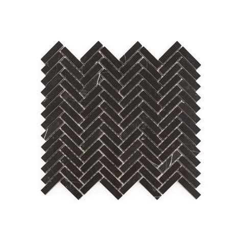 Jeffrey Court Midnight Herringbone Black In X In Polished