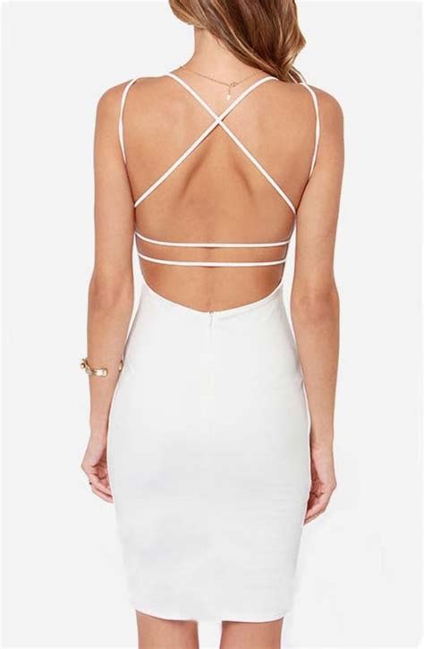 White Spaghetti Strap Backless Bodycon Dress Spaghetti Straps