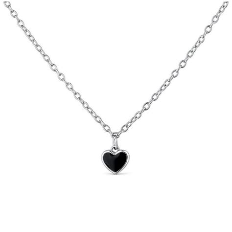 Collar Corazon Negro Collar Corazon De Plata