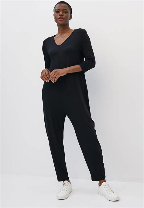 3 4 Slv Knit Harem Jumpsuit Black Edit Jumpsuits Playsuits